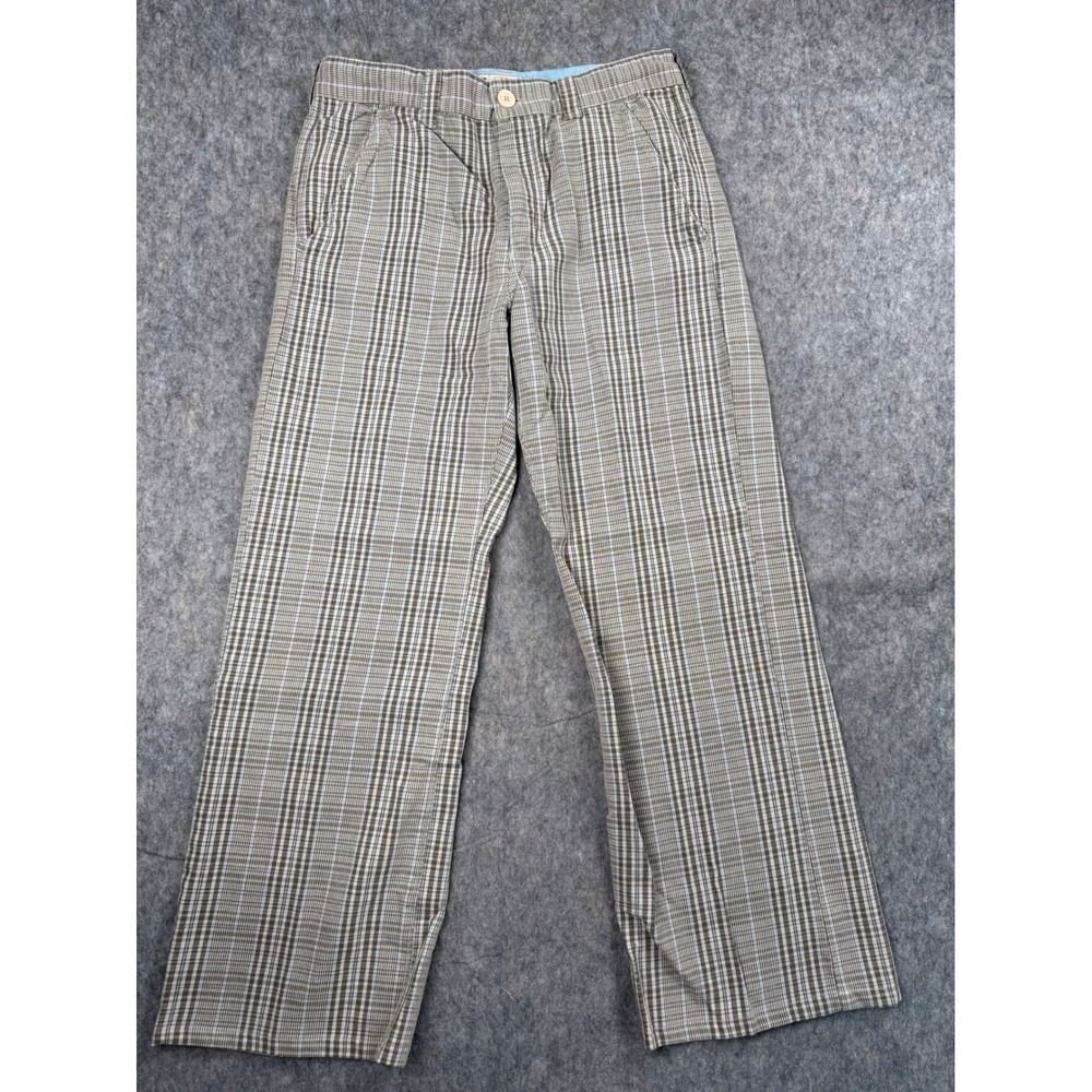 Fossil Brand Jeans Mens‎ 33R Plaid Trousers Brown Blue Cotton Straight Leg Pants